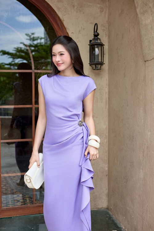 Sixdo Purple Silk Sarong Dress